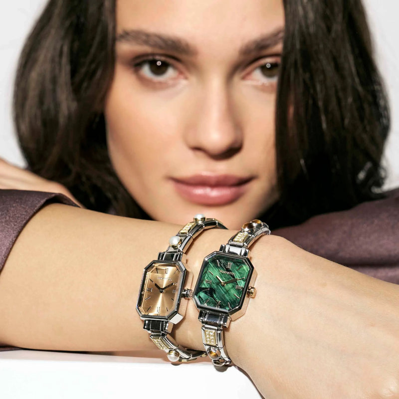 Paris Rectangular Ladies Watch, Malachite Green - Silver - 076037/041