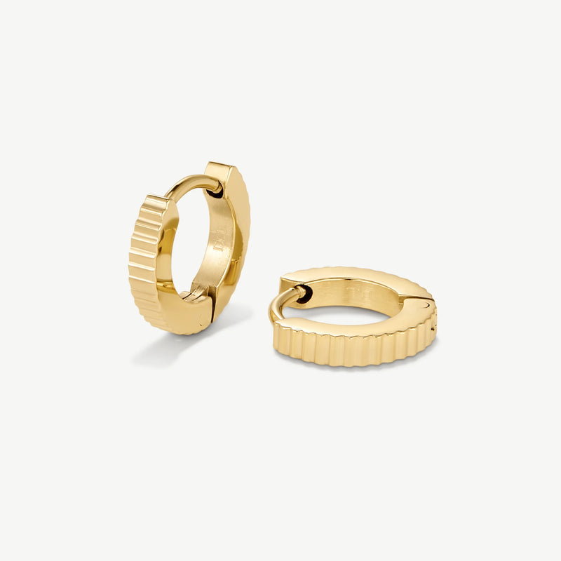 Mini Pleat Huggie Hoop Earrings - Gold - SKE-033