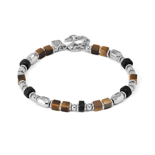 Instinctstyle Infinity Steel Bracelet, Tiger Eye/Black Agate Stones - Silver - 027936/097