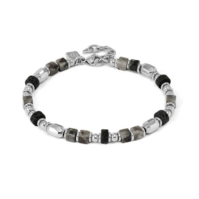 Instinctstyle Infinity Steel Bracelet, Labradorite & Lava Stones - Silver - 027936/094