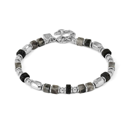 Instinctstyle Infinity Steel Bracelet, Labradorite & Lava Stones - Silver - 027936/094