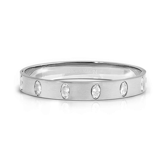 Wide Pretty Bangle With Oval CZ, Small - Silver - 029537/001