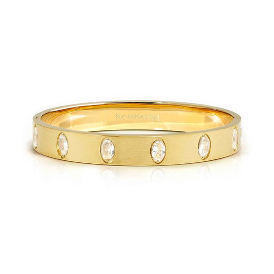 Wide Pretty Bangle With Oval CZ, Medium - Gold - 029538/020