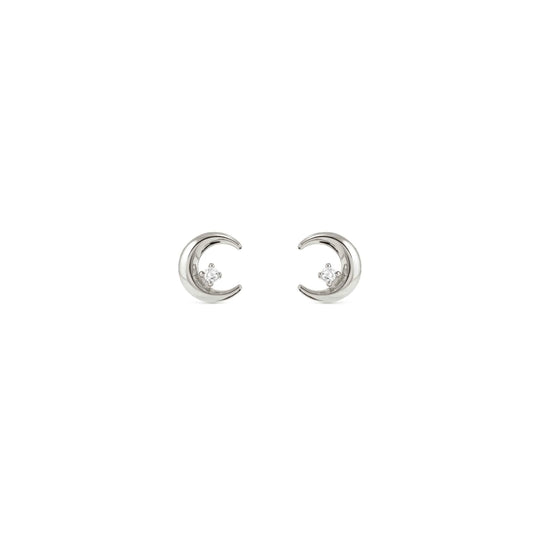Dreams Beats Moon Stud Earrings - Silver - 242603/022