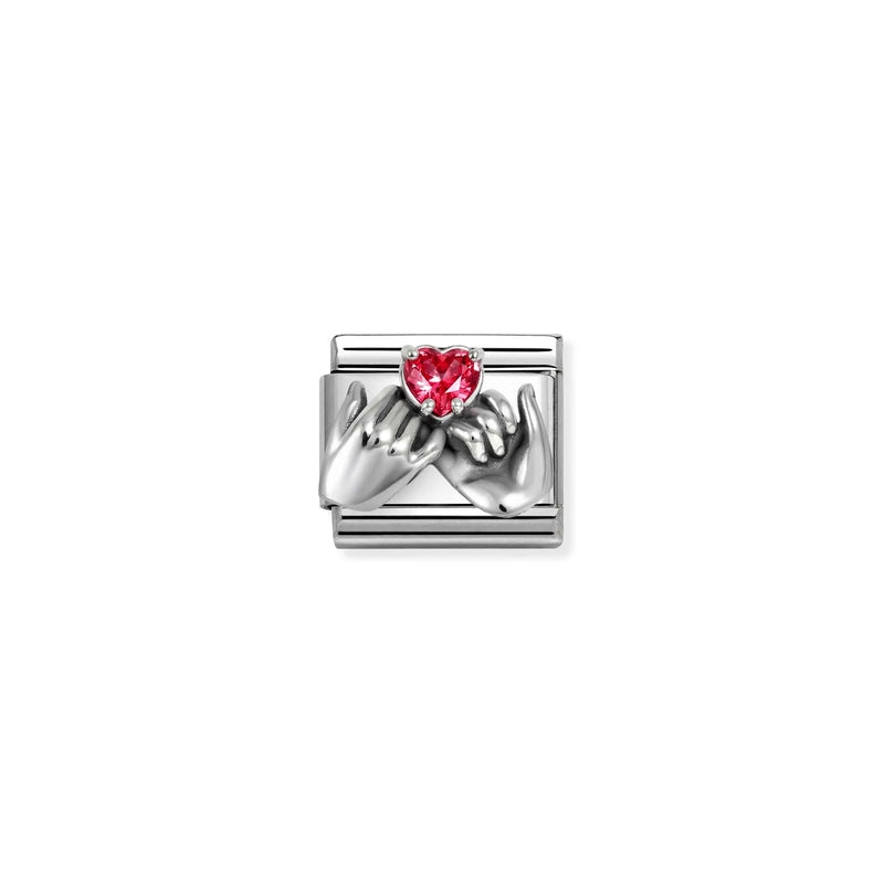Composable Classic Hands With Red CZ Heart Link - Silver - 330327/33