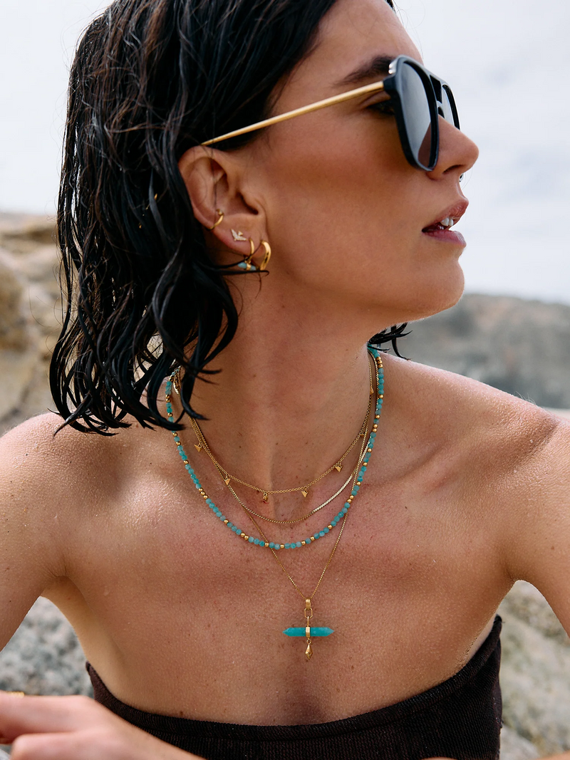 Tranquility Amazonite T-bar Necklace - Gold - RSN05GP