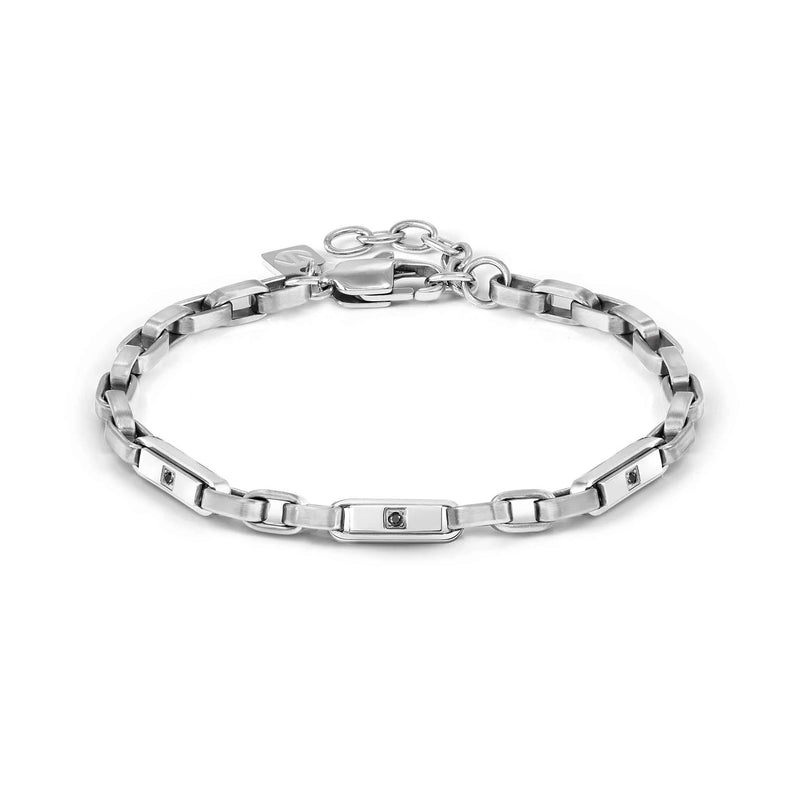 Manvision Steel Chain Bracelet, CZ - Silver/Black - 133019/007