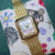 Celeste Stargazer Vintage Gold Mesh Ladies Rectangular Watch - AS22SGW02