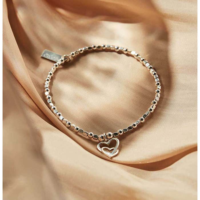 Mini Cube Interlocking Love Heart Bracelet - Silver - SBCFB572
