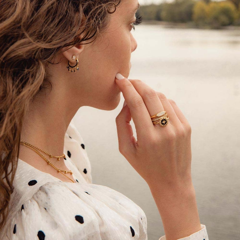 Celestial Black Enamel Astra Ring - Gold - 46051YBKR