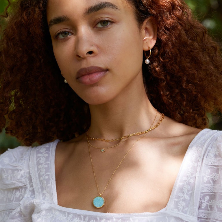 Stilla Amazonite Locket Necklace - Gold - 39094YTQN