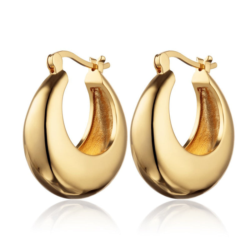 Large Chunky Pillow Hoop Earrings - Gold - SPG-258a