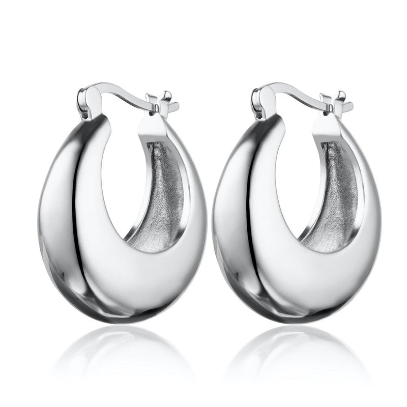 Large Chunky Pillow Hoop Earrings - Silver - SPS-258a