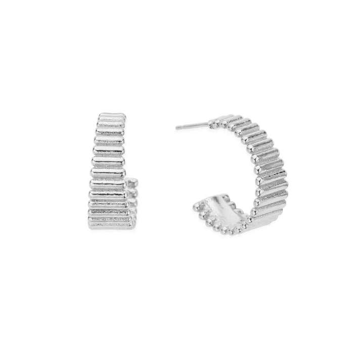 Large Ridge Hoop Earrings - Silver - SEH3398