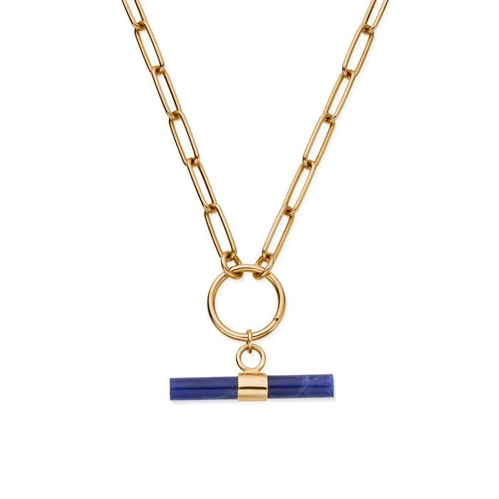 Link Chain Sodalite T-Bar Necklace - Gold - GNLC3385