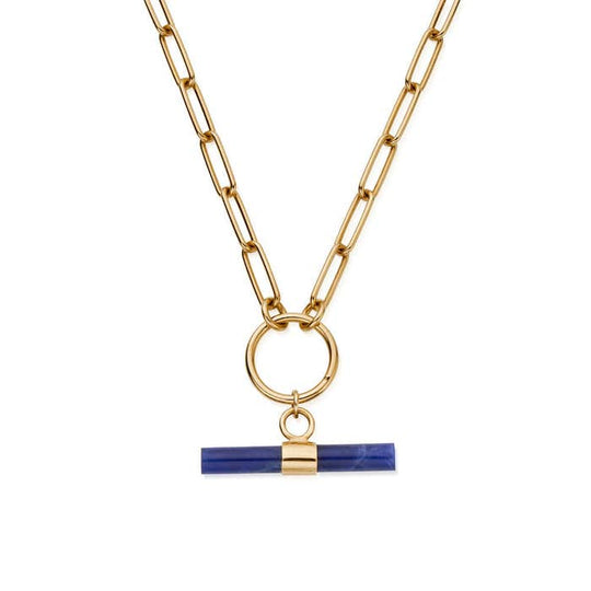 Link Chain Sodalite T-Bar Necklace - Gold - GNLC3385