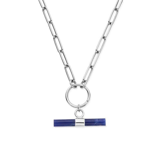 Link Chain Sodalite T-Bar Necklace - Silver - SNLC3384