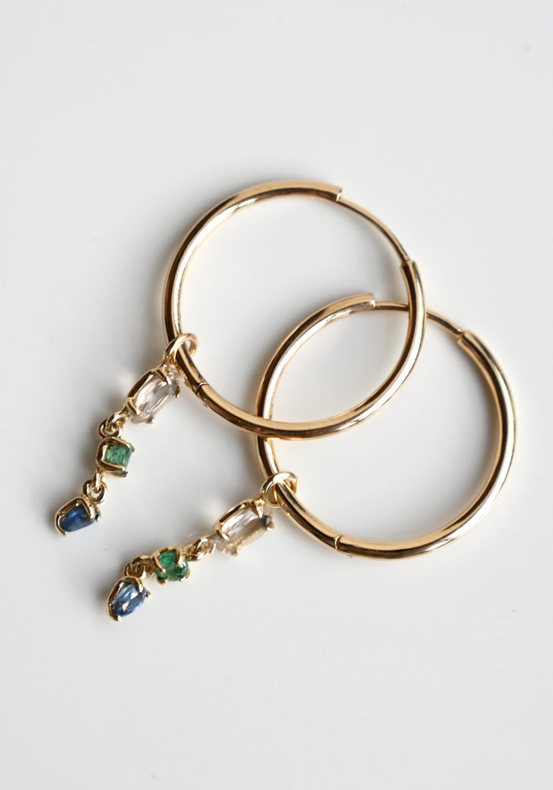 Multi Gemstone Claw Droplet Plaque - 9ct Yellow Gold - TRIP-C-DR-MOR-EM-BS