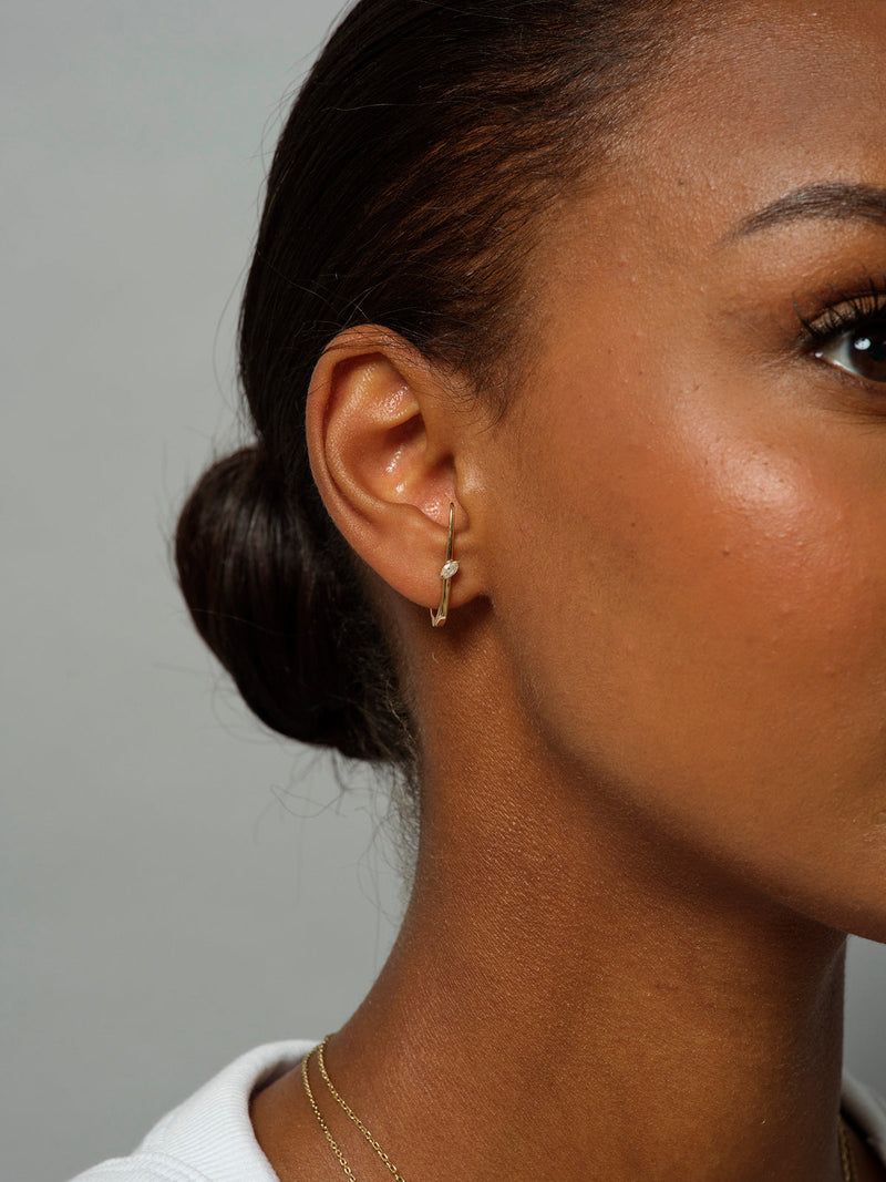 Skinny Point Diamond Huggie Earring - 9ct Yellow Gold - HG-SPO-MQ-WD-9YG