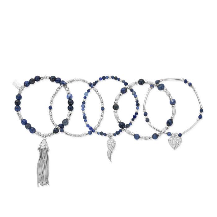 Mindful Sodalite Stack Of 5 Bracelets - Silver - SBSTA5M