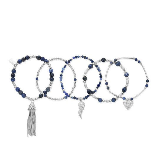 Mindful Sodalite Stack Of 5 Bracelets - Silver - SBSTA5M