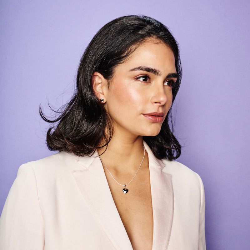 Mini Art Deco Hearts Pendant - Silver/CZ - SP-753