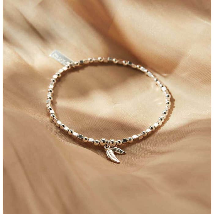 Mini Cube Double Feather Bracelet - Silver - SBCFB584