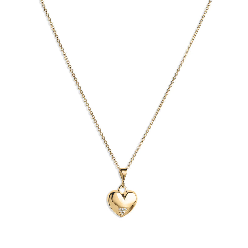 Mini Art Deco Heart Pendant - Gold/CZ - SP-754
