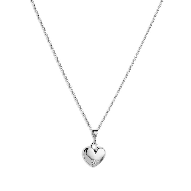Mini Art Deco Hearts Pendant - Silver/CZ - SP-753