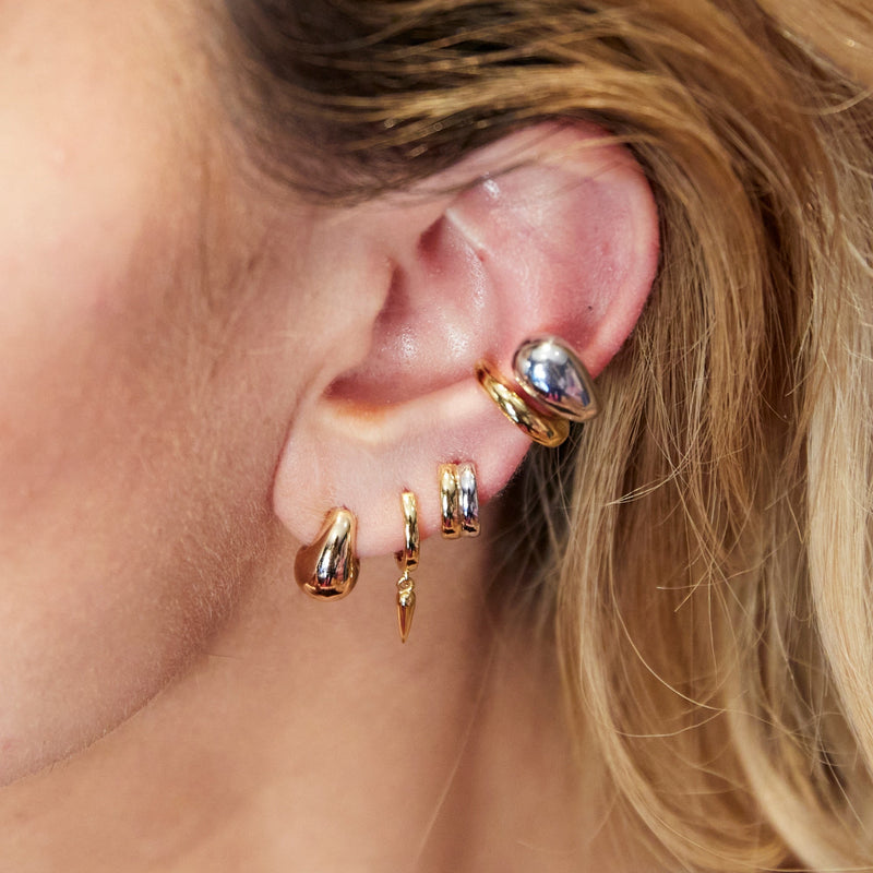 Mixed Metal Huggie Hoop Earrings - Silver/Gold - SPSG-174