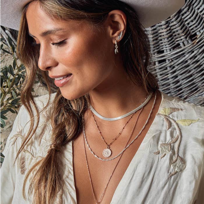 Bobble Chain Moonflower Necklace - Silver - SNBB721