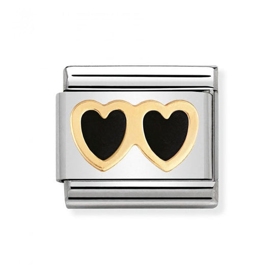 Classic Double Black Heart Link - Gold - 030207/04