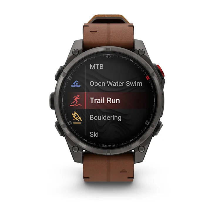 Fenix 8 Pro GPS Smartwatch AMOLED, 47mm - Sapphire, Carbon grey DLC titanium with Chestnut leather band - 010-03198-40