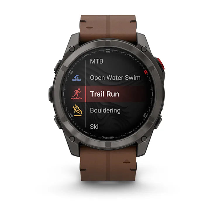 Fenix 8 Pro GPS Smartwatch AMOLED, 51mm - Sapphire, Carbon grey DLC titanium with Chestnut leather band - 010-03199-40