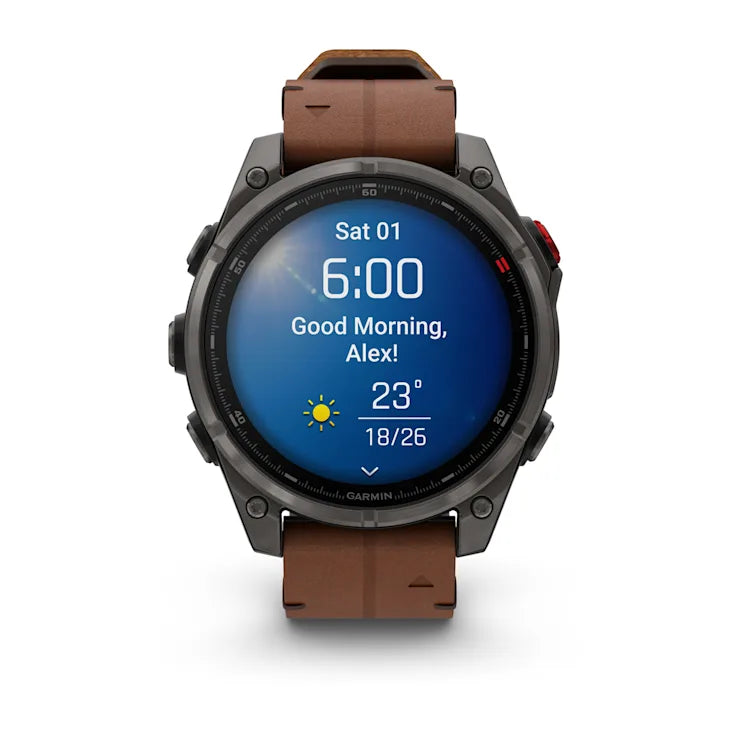 Fenix 8 Pro GPS Smartwatch AMOLED, 47mm - Sapphire, Carbon grey DLC titanium with Chestnut leather band - 010-03198-40