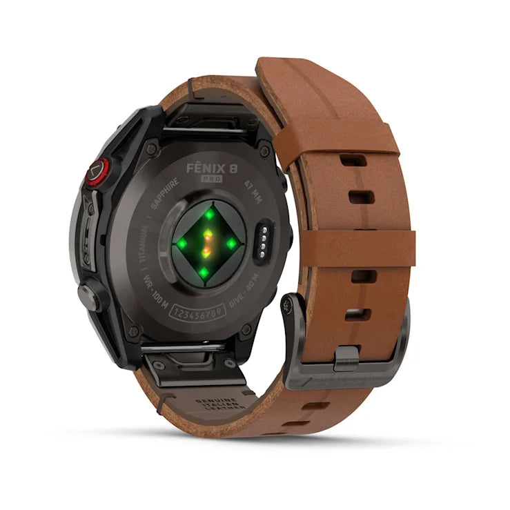 Fenix 8 Pro GPS Smartwatch AMOLED, 47mm - Sapphire, Carbon grey DLC titanium with Chestnut leather band - 010-03198-40