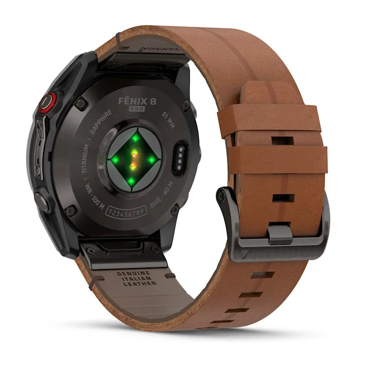 Fenix 8 Pro GPS Smartwatch AMOLED, 51mm - Sapphire, Carbon grey DLC titanium with Chestnut leather band - 010-03199-40