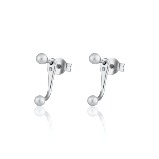 Pearl Dot Ear Jacket Stud Earrings - Silver - SPS-9