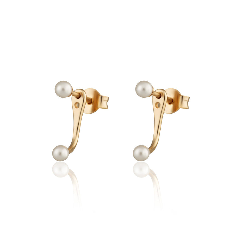 Pearl Dot Ear Jacket Stud Earrings - Gold - SPG-9