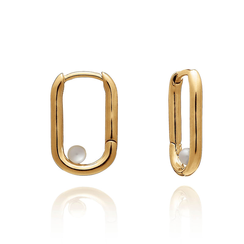 Stellar White Pearl Huggie Hoop Earrings - Gold - BPE08GP