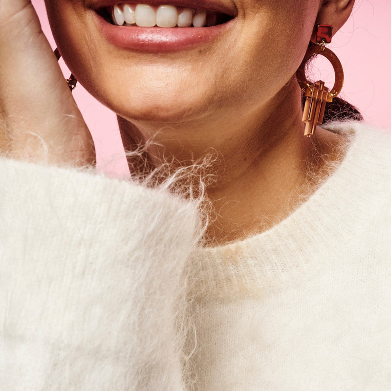 Petite Art Deco Chandelier Earrings - Gold/Mocha/Champagne - SP-755