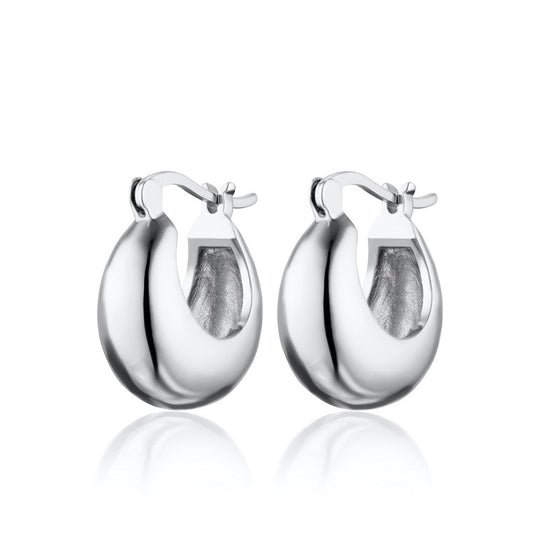 Chunky Pillow Hoop Earrings - Silver - SPS-257