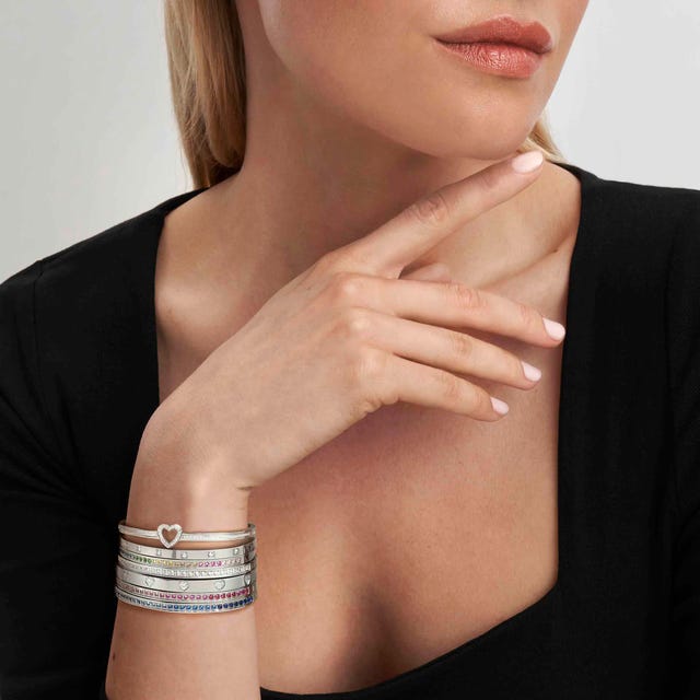 Pretty Bangle with Hearts, Small - Silver - 029503/004