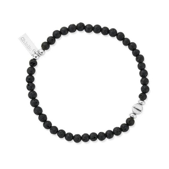 Men's Black Lava Bracelet - Silver - SBBLBULM
