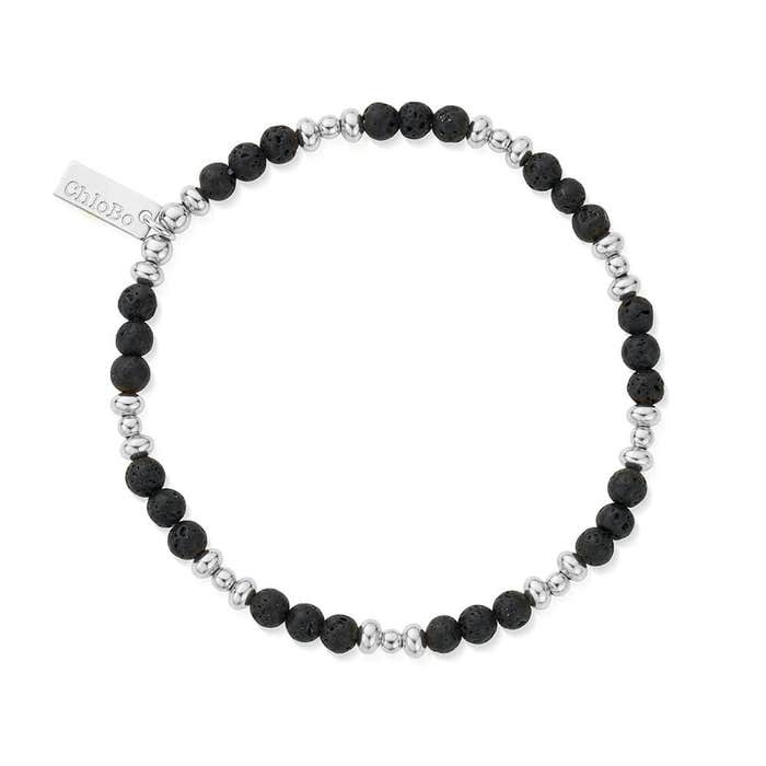 Men's Black Lava Saucer Bracelet - Silver - SBBLSM