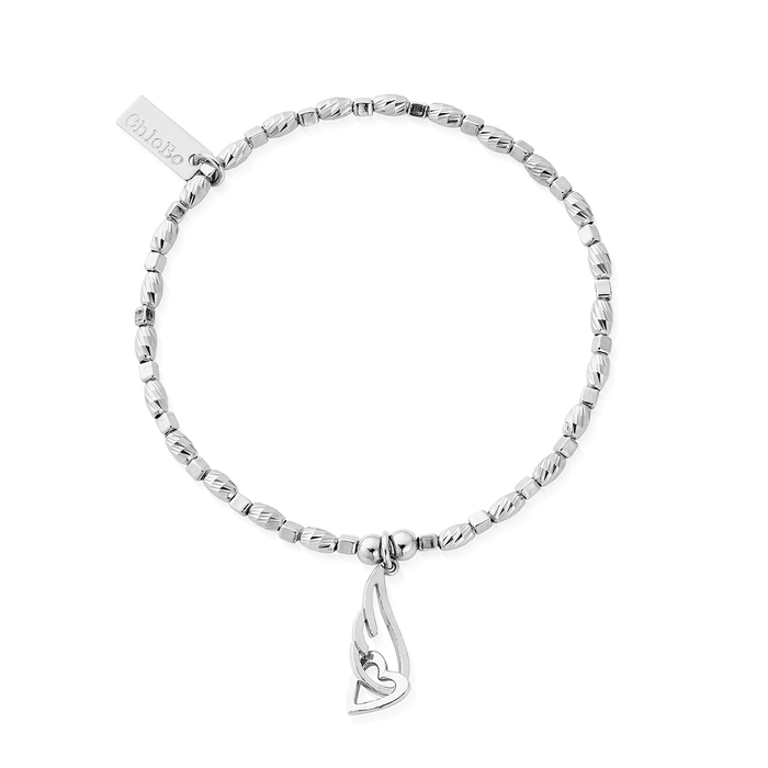 Soul Glow Interlocking Heart & Angel Wing Bracelet - Silver - SBCFR3238