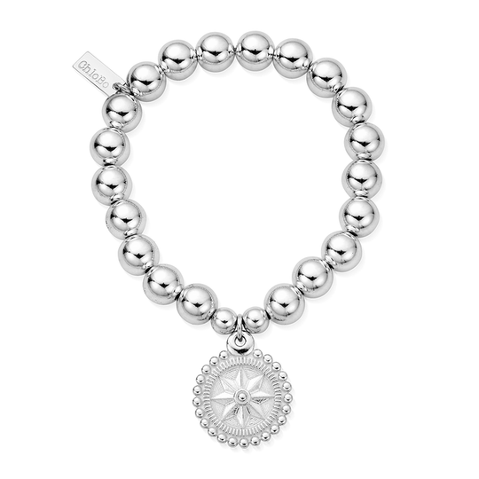 Medium Ball Bobble Compass Bracelet - Silver - SBMB3232