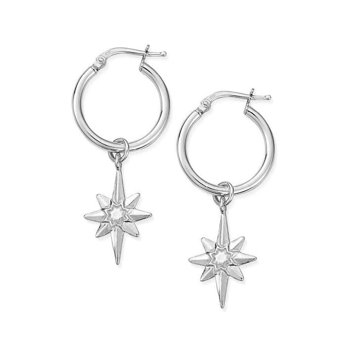 Lucky Star Hoop Earrings - Silver - SEH2066