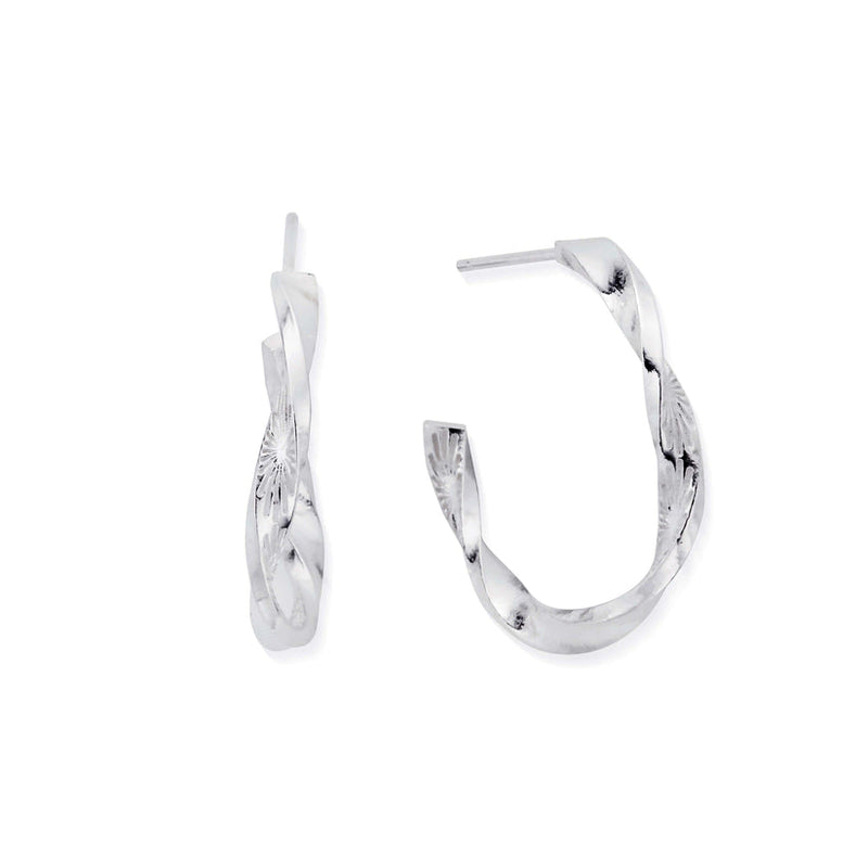 Sun Twisted Hoop Earrings - Silver - SEH3206