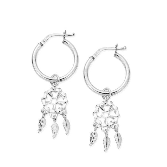 Dream Catcher Hoop Earrings - Silver - SEH3290